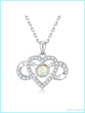 925 Sterling Silver Infinity Heart Opal Necklace Adjustable 18-20"